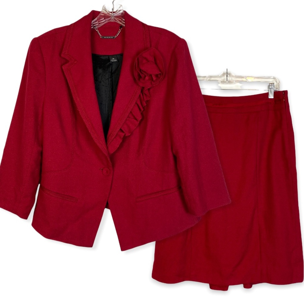 WHITE HOUSE BLACK MARKET RED SKIRT SUIT WOOL BLEND SIZE 12